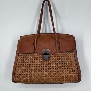 Patricia Nash Brown Leather Wicker Rattan Shoulder Bag Satchel